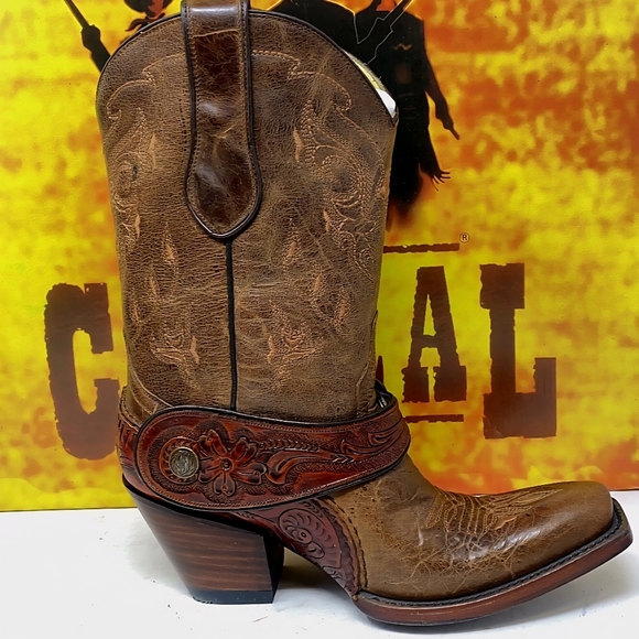 Corral Boots G1907 Ladies Golden Brown Tooled Leather Western Size 8 - Picture 3 of 14